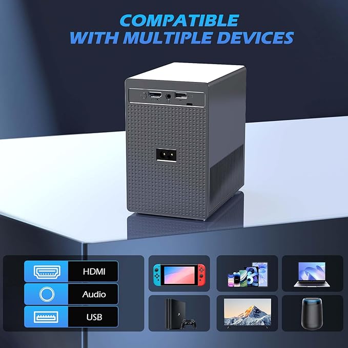 Mini Projector with Wifi and Bluetooth, Portable Projector 4k Home Theater Movie Projector, Smart Projectors Compatible with iOS/Android/TV Stick/HDMI/PS5, 15000 Lumen, Native 1080P, 4K Supported