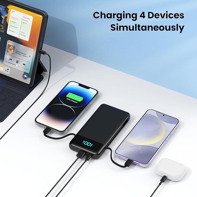 Portable Charger for iPhone with Built in Cables and Wall Plug,Upgraded 13800mAh Fast Charging USB C Power Bank,4 Outputs Travel Essential Battery Pack Compatible with iPhone 16/15/14,Samsung,Android