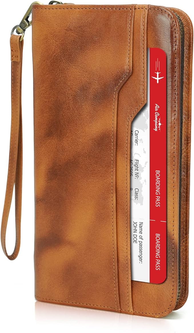 Polare Full Grain Leather Family Travel Passport Wallet and Documents Organizer RFID Blocking Case Holder Fits 6 Passports for Men and Women