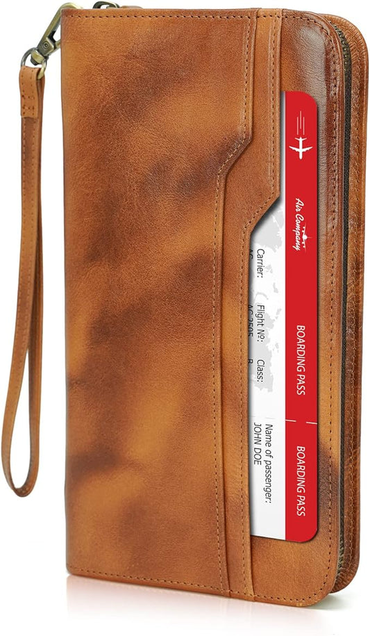 Polare Full Grain Leather Family Travel Passport Wallet and Documents Organizer RFID Blocking Case Holder Fits 6 Passports for Men and Women