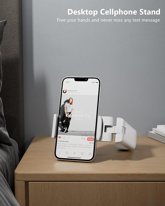 MiiKARE Travel Essentials Airplane Phone Holder, Universal Handsfree Phone Mount for Flying with 360 Degree Rotation, Travel Must Haves Phone Stand for Desk, Tray Table, White