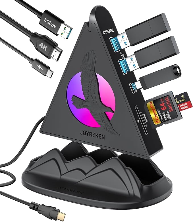 USB C Hub, 8-in-1 USBC Multiport Adapter with HDMI 4K@30Hz, PD 100W, 5Gbps USB-Ax3 & USB-Cx1, SD&TF Card Reader, Eagle RGB Multiport Adapter for MacBook Pro/Air, iPad, iPhone16, XPS, Surface