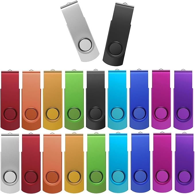 Bulk Flash Drives 8GB USB 20 Pack FEWINA USB2.0 USB Drives Pack Thumb Drive Bulk Swivel Memory Stick PenDrive for Storage and Backup Multiple Color 20PCS 8GB