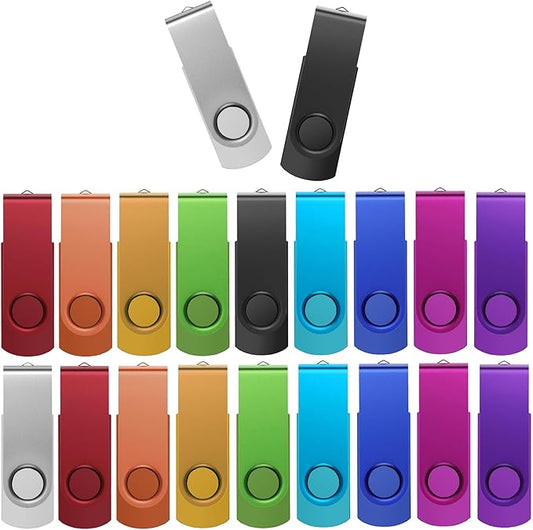 Bulk Flash Drives 2GB USB 20 Pack FEWINA USB2.0 USB Drives Pack Thumb Drive Bulk Swivel Memory Stick PenDrive for Storage and Backup Multiple Color 20PCS 2GB