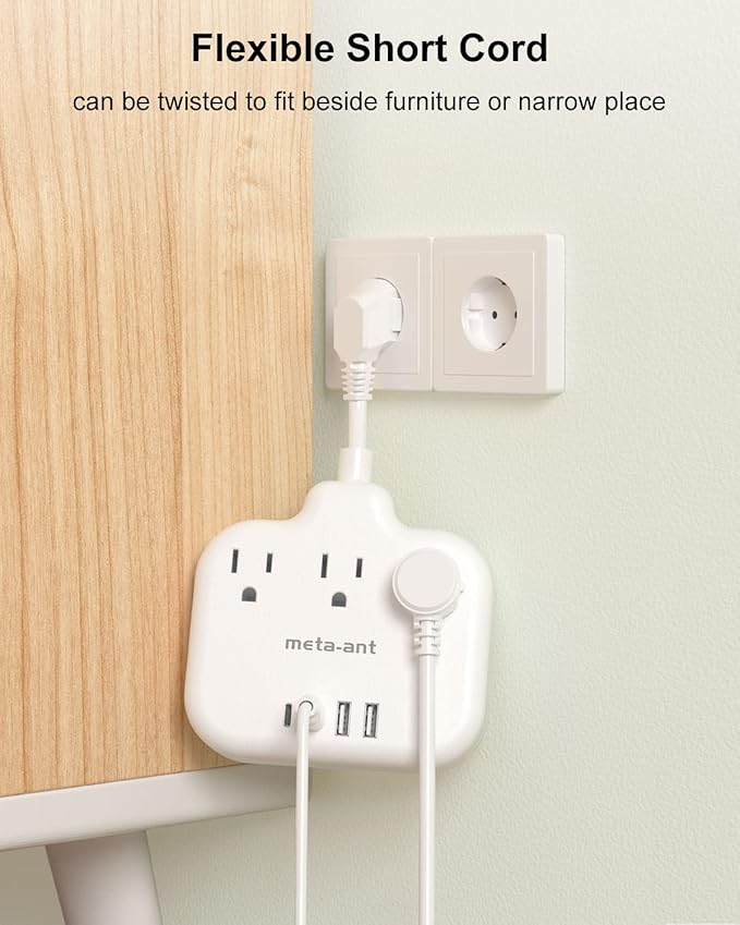 European Travel Plug Adapter 3 inch, International Plug Adapter, US to Europe Plug Adapter with 3 Outlets 4 USB Ports(2 USB C), Type E F Power Adapter to Italy Spain France Portugal Iceland Germany