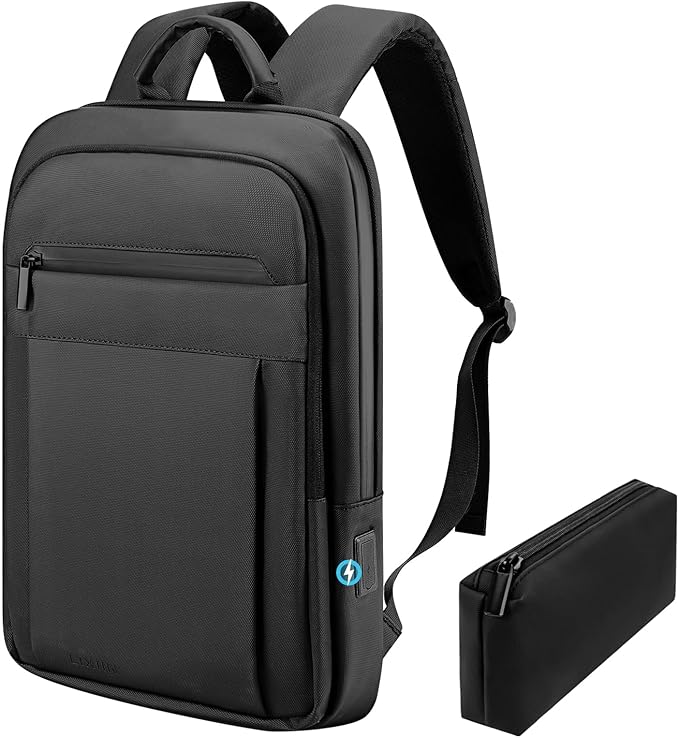 Backpack for Men Women Lightweight Business Laptop Backpack for 15.6 Inch Computer Bag Slim Anti-Theft Backpack for Commuting Work Office College Travel (with a Small Bag) Black