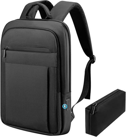 Backpack for Men Women Lightweight Business Laptop Backpack for 15.6 Inch Computer Bag Slim Anti-Theft Backpack for Commuting Work Office College Travel (with a Small Bag) Black