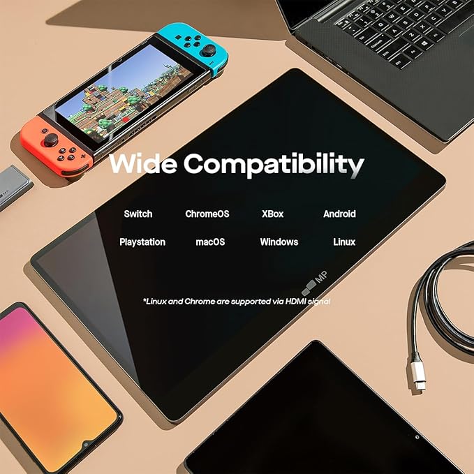 MP Mobile Pixels New Glance Plus 15.6'' OLED Portable Monitor, 1MS 100000:1 Laptop Screen Extender with Dual Speakers, Plug & Play, Windows/macOS/Switch/Android, Included Protective Cover Waterproof