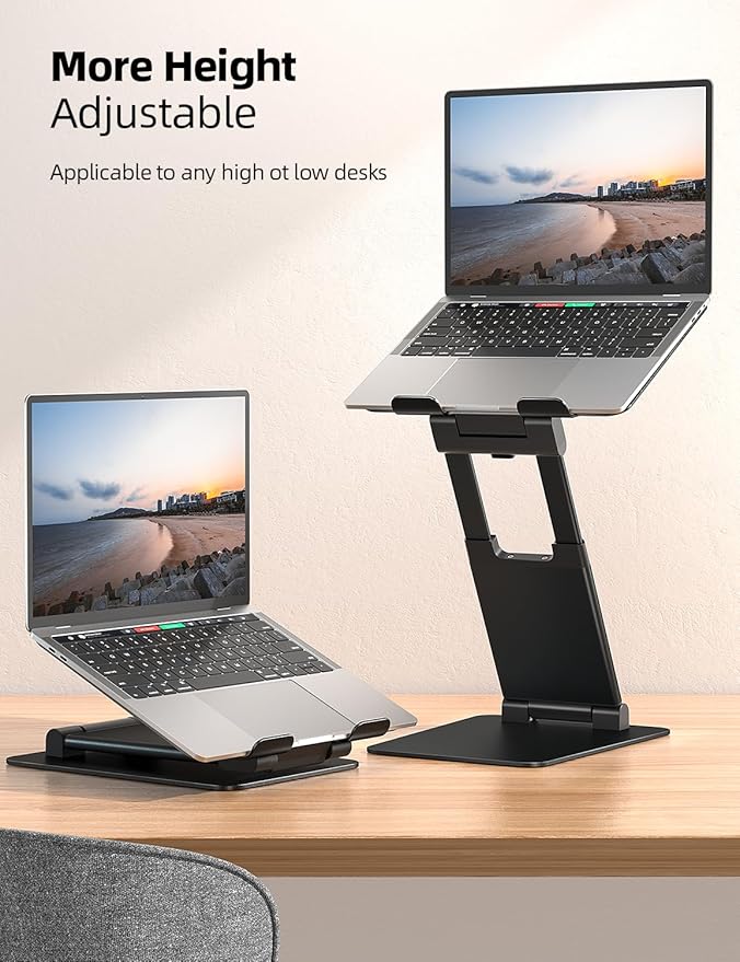 Nulaxy Height Adjustable Laptop Stand for Desk, Dual Foldable Aluminum Computer Riser, Pull Out Design Ergonomic Sit to Notebook Holder Convertor, Compatible with All 10-17" Laptops, Tablets, Black