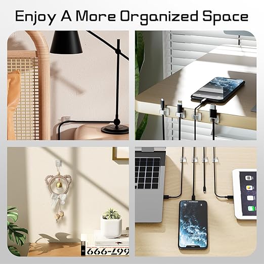 100PCS Cable Clips, Adhesive Wire Clips Strong Cord Clips Wire Holders, Cable Management Clips for Desk, Wall, Car, TV, Ethernet Cable (Clear, Small)