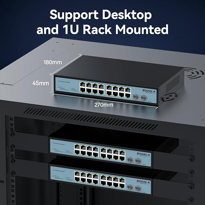 16 Port 2.5Gb Switch Umanaged,16X 2.5GBASE-T Ports,2X 10G SFP, 120Gbps Switching Capacity,Port Isolation,/1U Rack-Mount/Fanless/Plug & Play Multi-Gig Unmanaged Network Switch