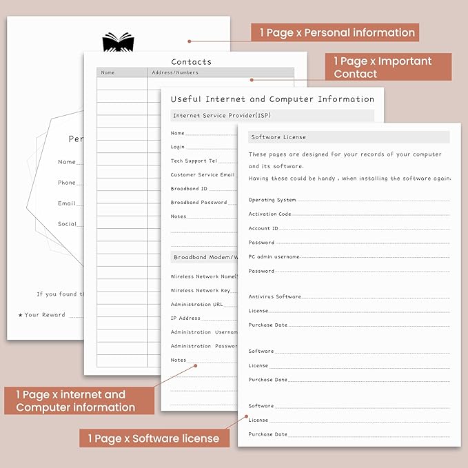 Password Book with Alphabetical Tabs, Internet Address and Password Keeper, A5 Size 8.3"x6" Password Notebook for Saving Internet Login, Username, Password Organizer for Computer & Website