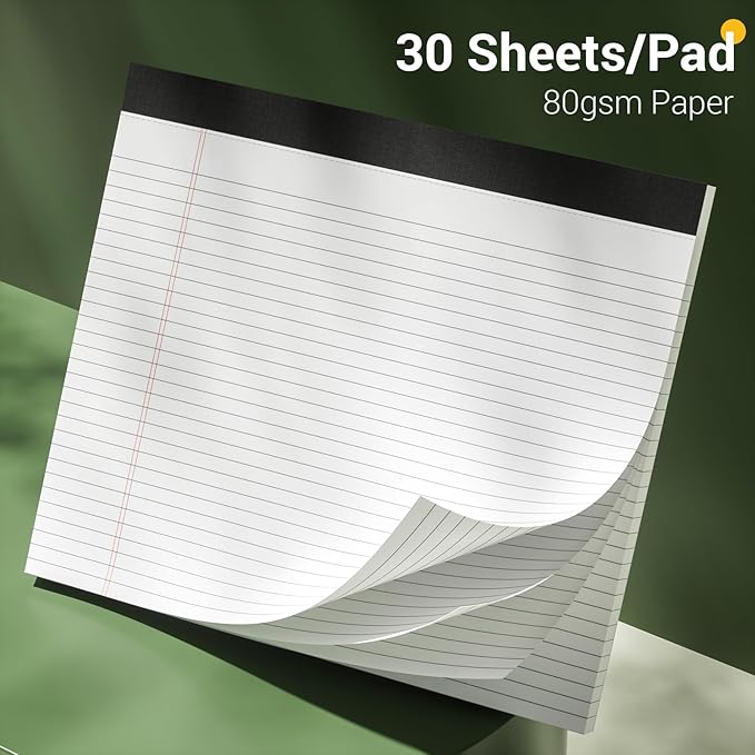 3 Pack Legal Pads 11 x 9.5 College Ruled White Paper Note Pad Narrow Ruled 30 Sheets Notepads Perforated Writing Pad Clear Print Horizontal Pads of Paper