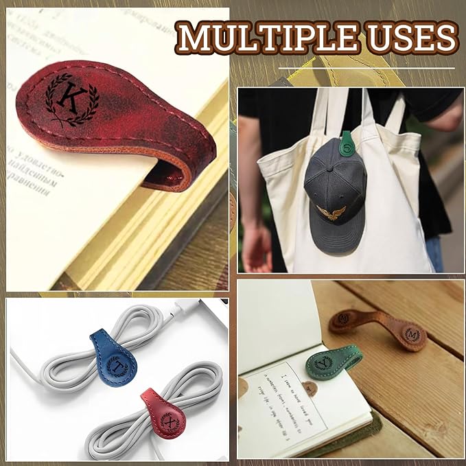 Personalized Leather Magnetic Bookmarks - 26 Letters Name Initial Vintage Engraved Bookmark Book Marker Clips Customized Gifts for Readers Kids Book Lovers Classmate (Green, C)