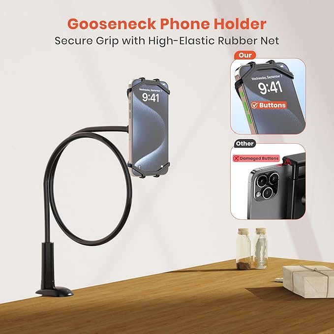 Gooseneck Kindle Holder for Reading in Bed, 360° Adjustable Cell Phone Stand for Desk, Flexible Lazy Arm Mount Clamp,Kindle Paperwhite Stand Accessories,Compatible with 4-8 Inches Device