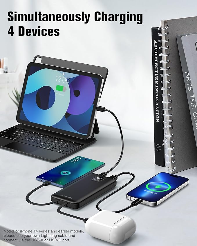 AsperX 2-Pack 10000mAh Portable Charger with Built-in Cables, USB-C Output Power Bank Fast Charging, LED Display Travel Essential Battery Pack for iPhone Android Google Pixel LG iPad Heated Vest, etc