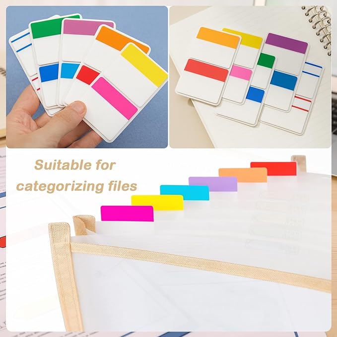 500 Pieces Sticky Index Tabs, Writable & Repositionable Page Markers, 2 Inch File Tabs for Notebooks, Books, Binders, Folders, Tab Dividers Stick On, 10 Colors, 21 Sets (Vibrant, 500pcs)