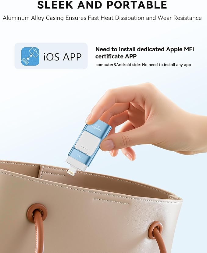 MFi Certified 256GB iPhone Flash Drive, Photo Stick Memory Stick for iPhone iPad, USB Thumb Drive for Photos Videos Transfer & Backup, External Storage Compatible for iPhone/Android/PC/Mac (Blue)