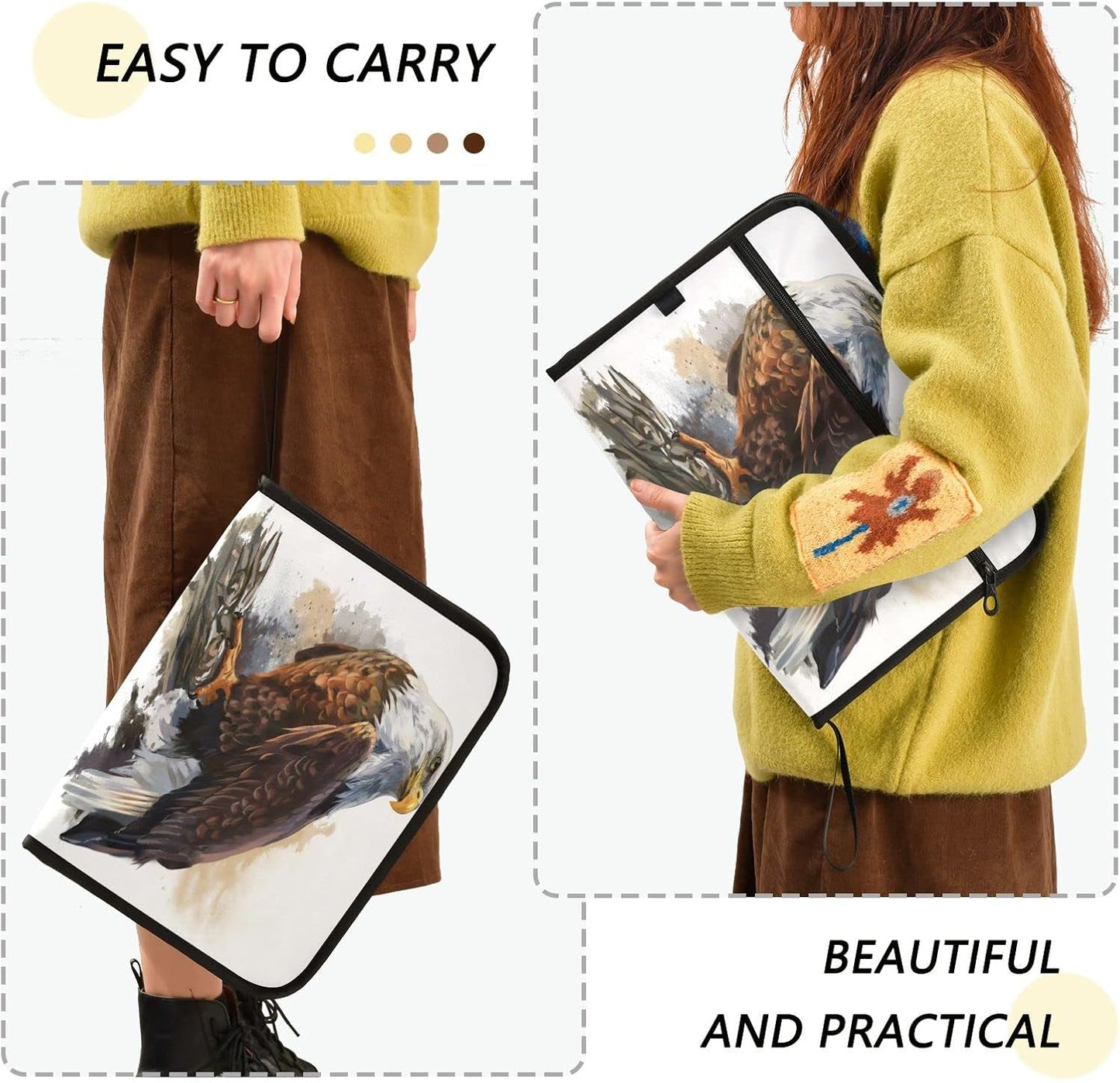 Bald Eagle Expanding File Folder 13 Pockets with Zipper Expandable Filing Folders Accordion Document Files Organizer for A4 Letter Size Paper