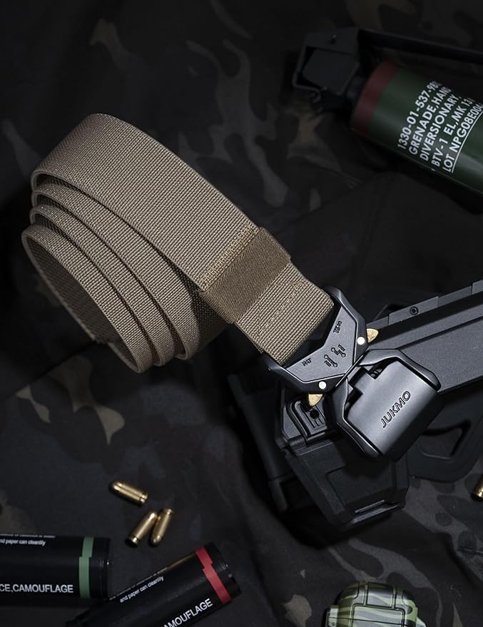 JUKMO Tactical Belt, Military Hiking Rigger 1.5" Nylon Web Work Belt with Heavy Duty Quick Release Buckle