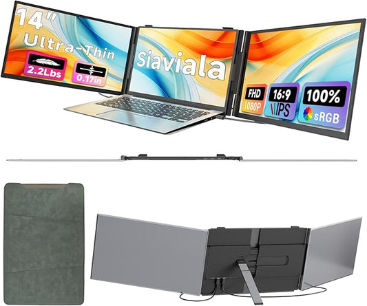 2025 Laptop Screen Extender 0.17" Ultra-Thin, 14" 1080P FHD IPS Portable Monitor, Triple Screen Laptop Monitor Extender for 13"-17" Laptops, Plug & Play for Mac/Android/Chrome