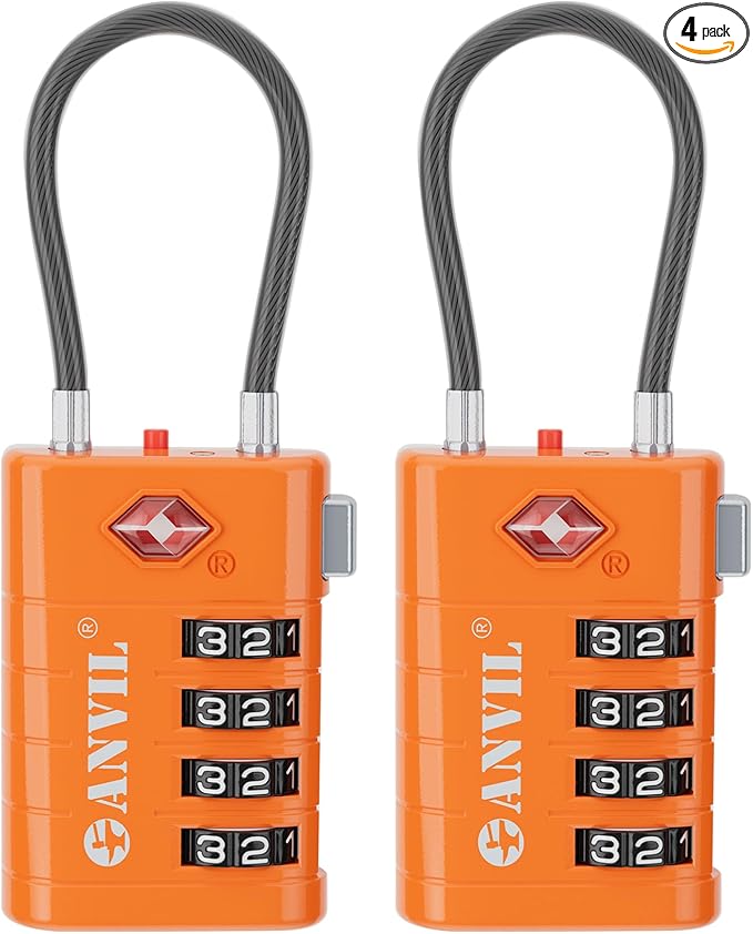 ANVIL 4 Digit Luggage Locks, TSA Locks for Luggage, Advanced TSA008 core, Alert Indicator for Your Travel Lock, Suitcase Lock. (2, Orange)