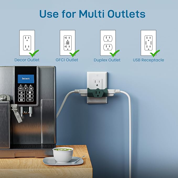 K KASONIC - 3-Outlet Grounding Adapter, [UL Listed] Plug Extender, Heavy-Duty Grounded Power Tap - 3 Pack (Green)