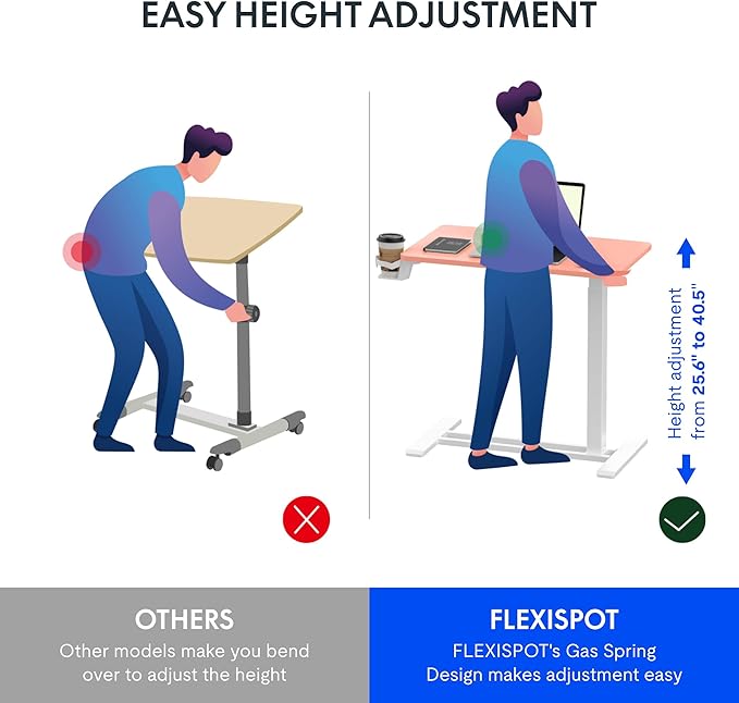 FLEXISPOT H7 Adjustable Overbed Bedside Table with Wheels Pneumatic Mobile Standing Desk Laptop Desk Rolling Computer Cart Movable Overbed Table Hospital Home Use(27.6" W x 15.7" D, Pink)