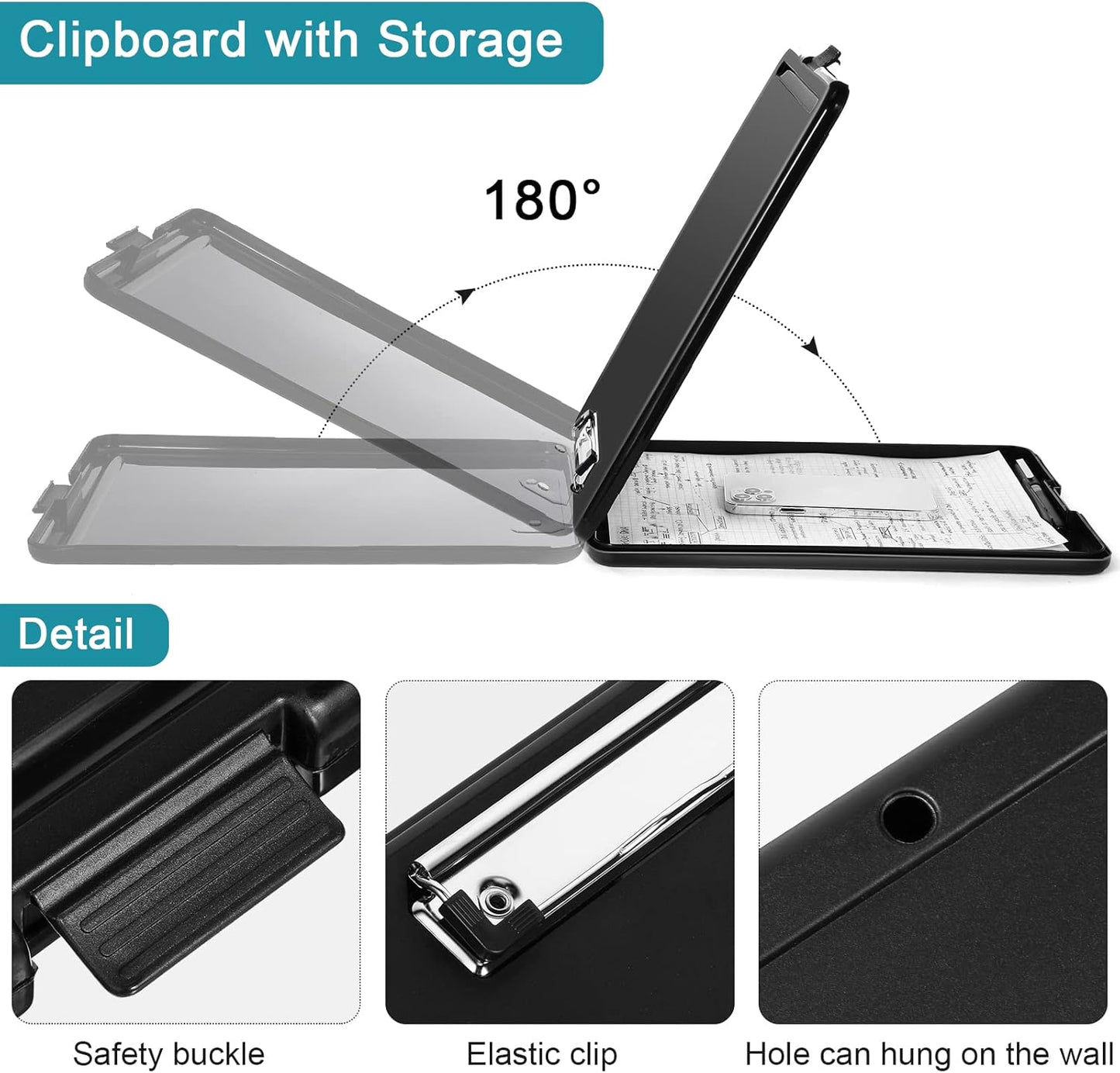 Epakh 12 Pcs Clipboard with Storage Bulks Plastic Storage Foldable Nursing Clipboard with Low Profile Clip for Student Teacher Nurse Employee, 9.5 x 13.5 Inch