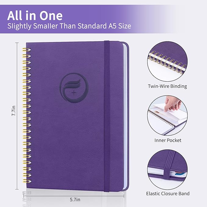 Password Book with Alphabetical Tabs, Password Keeper Book for Seniors, Individual & Colorful Tabs, Spiral Hardcover Password Notebook for Website Logins, 5.7" x 7.7", Purple