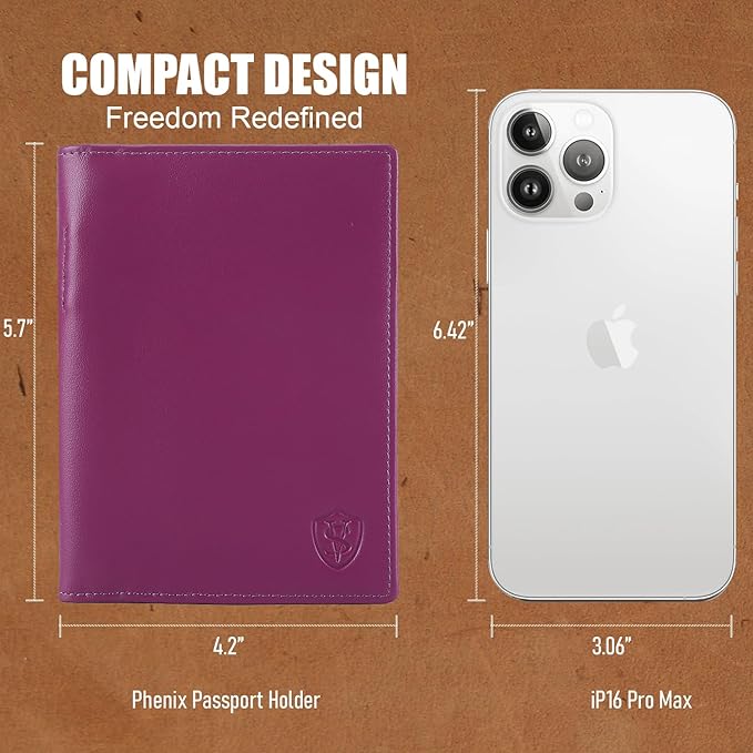 STAR VISTA Phoenix Leather Passport Holder, Calfskin Travel Wallet - RFID Blocking, ID Window, Zipper Pocket, Pen & Notebook Included, Violet