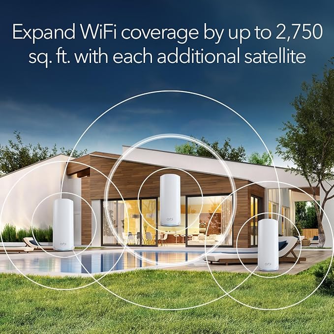 NETGEAR Orbi 770 Series Tri-Band WiFi 7 Mesh Add-on Satellite (RBE770) – Works with Orbi RBE772 and RBE773, Security Features, Up to 11Gbps, Covers up to 2,750 sq ft, 2.5 Gig LAN Ports