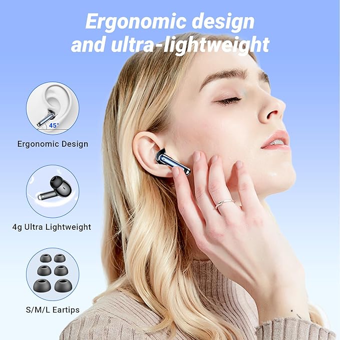 S48 wireless earbuds Headphones bluetooth 5.4 42h Duration Playback for running/fitness/office use. Equipped with 4 noise cancelling microphones, IPX6 waterproof and LDE battery display screen