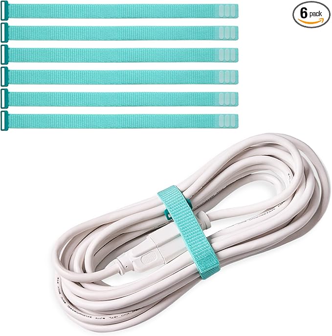 Wrap-It Storage Cinch Straps - 12" (6-Pack) Turquoise - Reusable Cable Organizer and Home Office Organizer Cord Wraps for Appliances