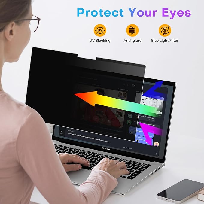 OMOTON Magnetic Laptop Privacy Screen 13.3 Inch 16:9, Anti-Spy Filter, Matte Anti Glare Blue Light Protector, Easy Install & Remove