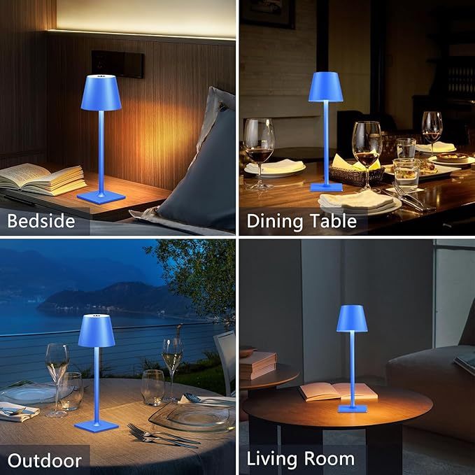 Blue Cordless Table Lamp Set of 2, Indoor/Outdoor Table Lamp for Restaurant Home Dinner Patio Pinic