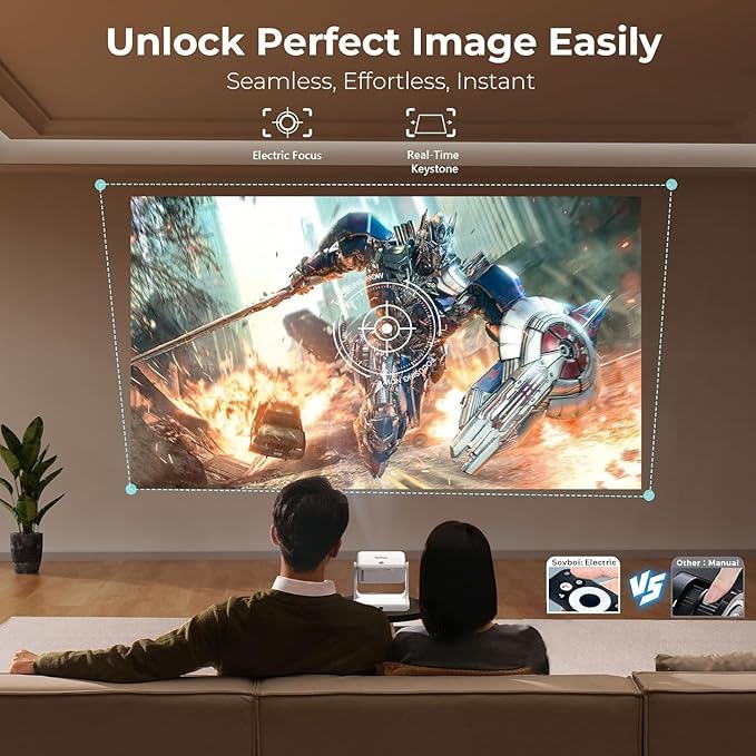 Projector-4K with WiFi and Bluetooth: [Google TV/1500 ANSI/Voice Control/Built-in Apps] Outdoor-Projector, Portable-Movie-Smart-Projector, Sovboi 1080P Home-Ceiling-Proyector 180° Stand/300 ''Display