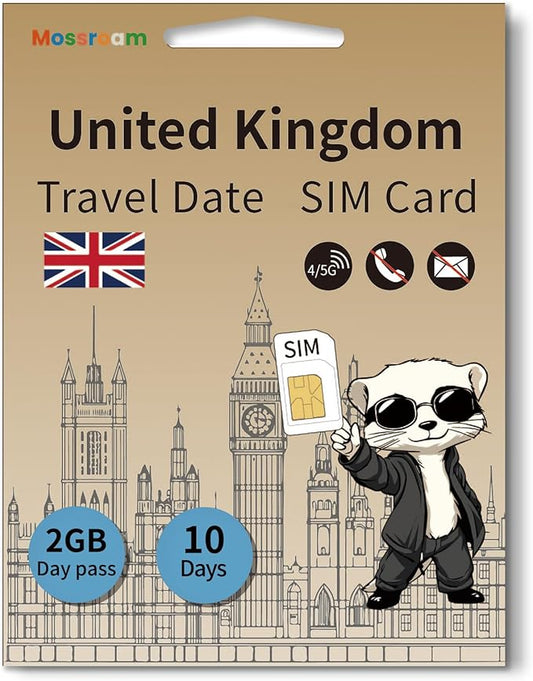 Great Britain（The UK） SIM Card – Prepaid Data Plans | 2GB Daypass,10 Days | High-Speed 4/5G LTE | No Daily Restrictions | for Tourists & Business Travelers