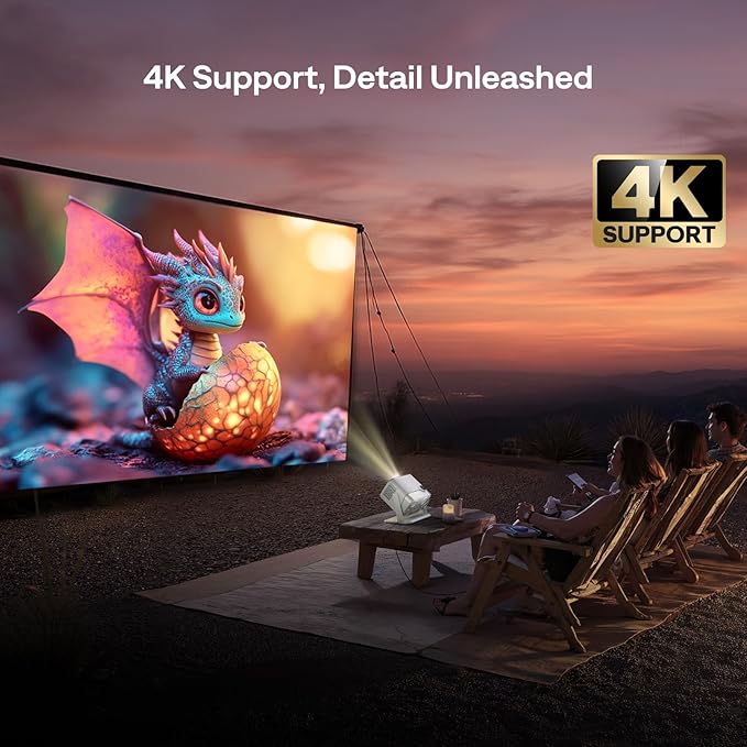 Aurzen BOOM mini Google TV 4K Supported Smart Projector with WiFi and Bluetooth, Outdoor & Home Movie Projector with 20W Speakers DoIby Audio, Real-Time Focus & Keystone, 500 ANSI Lumens, Off-white