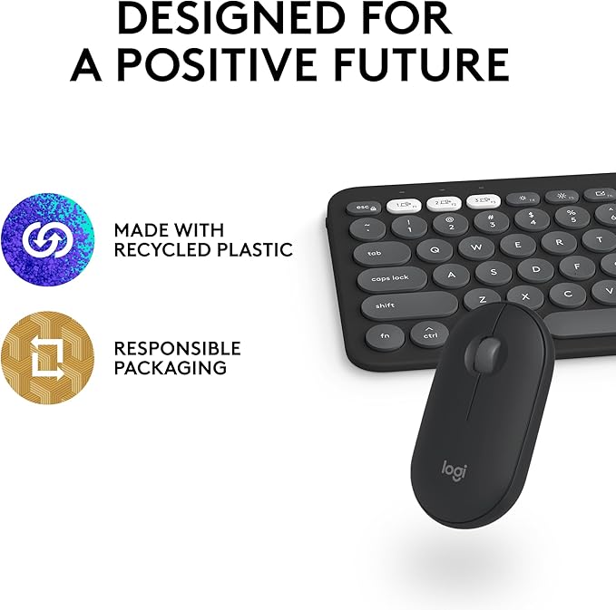 Logitech Pebble 2 Combo for Mac, Wireless Keyboard and Mouse, Slim, Quiet and Portable, Customizable, Bluetooth Mouse and Keyboard, Easy-Switch, for macOS, iPadOS - Tonal Graphite