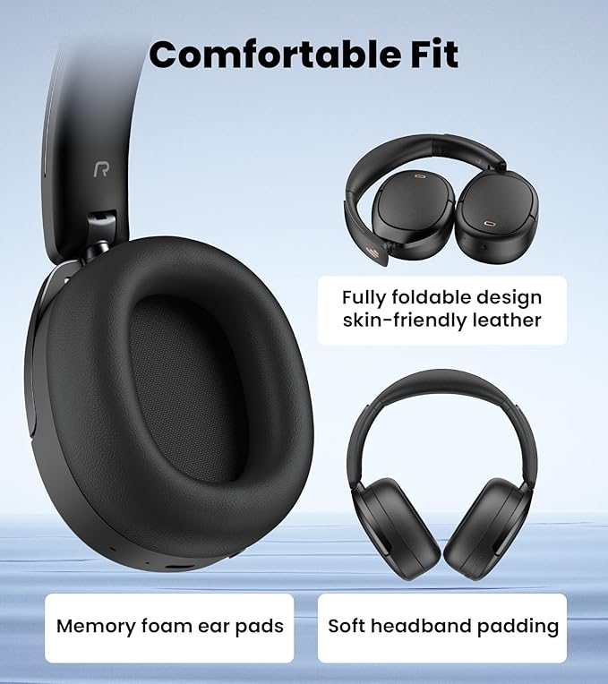 Edifier W80 Over Ear Headphones with -49dB Active Noise Cancelling, LDAC Hi-Res Wired & Wireless, AI Clear Call, Fast Charging, Multipoint Connection, Bluetooth V5.4 - Black