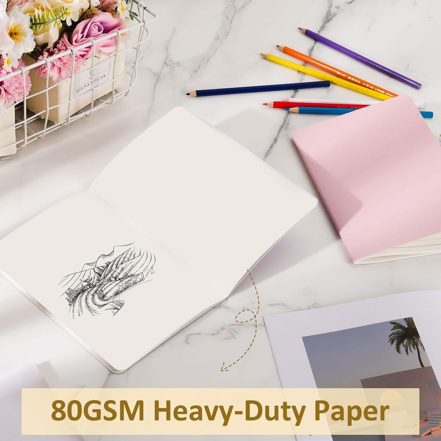 Ddaowanx Notebooks, Journals in Bulk, Blank Paper Sketchbooks, 72 Pages, 36 Sheets, 80GSM, 8.3x5.5 Inch, A5 Size, Travel Writing Notebooks Journal for Office School Supplies (Blank-48pack, 8 Colors)