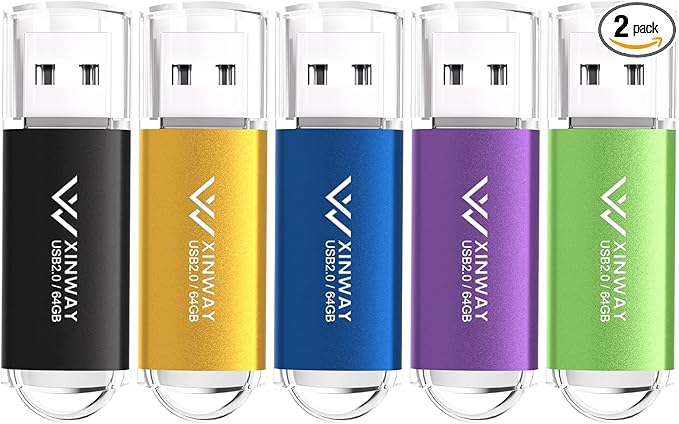64GB USB 2.0 Flash Drives Thumb Drives Memory Stick Jump Drive Zip Drive, 5 Pack Mixed Colors: Black Blue Green Gold Purple