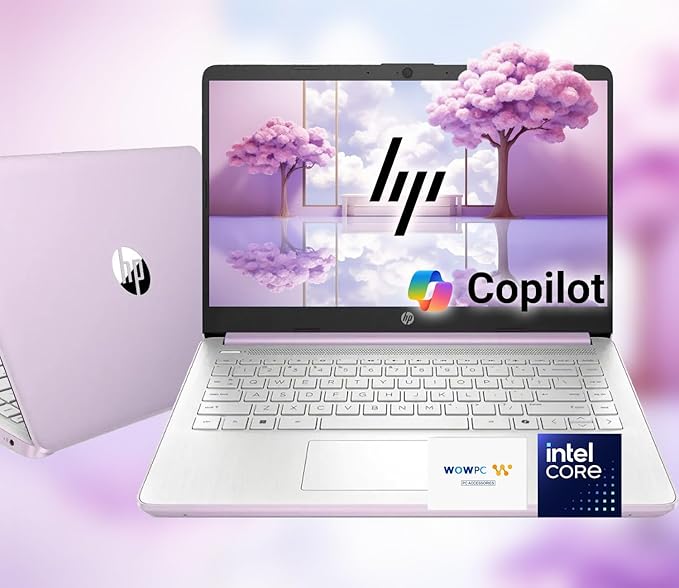 HP 14 Ultrabook • Intel 4-Core N150 • Microsoft 365 • Copilot AI • 32GB RAM • 1.6TB Storage (128GB SSD + 512GB Portable + 1TB OneDrive) • Wi-Fi 6 • 12 Hr Battery • Lavender • w/WOWPC Bundle • Win 11