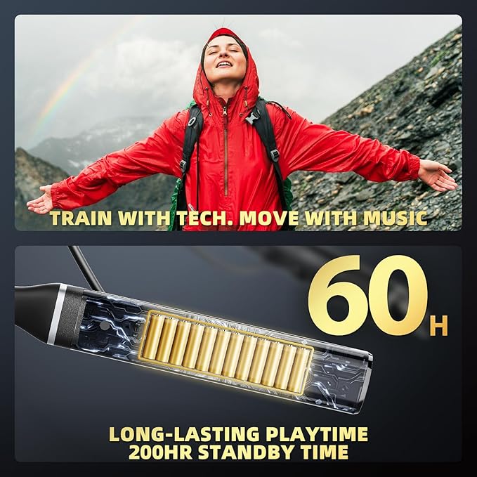 A12 Wireless Neckband Bluetooth 5.3 Earbuds - 60H Playtime, Built-in OTG Fast Charger, Noise-Isolating Earphones for Sports/Workout,Gaming/Calls Comfortable Lightweight Headphones Technology.