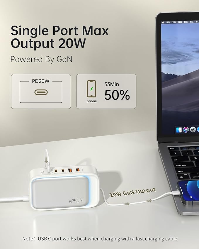 Power Strip with USB C,5 Port USB C Charger Station,White Surge Protection 1200J,5FT Flat Extension Cord USB Charging Hub for Multiple Devices (Pearl White, 30w)