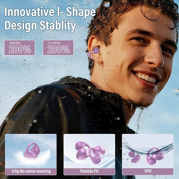 Open Ear Earbuds,Wireless Earbuds Bluetooth 5.4 Ergonomic Clip-On Ear buds, Bone Conduction Over The Ear Headphones 48H Playtime, Perfect Running Headphones for Sports IPX7 Waterproof Touch Controls