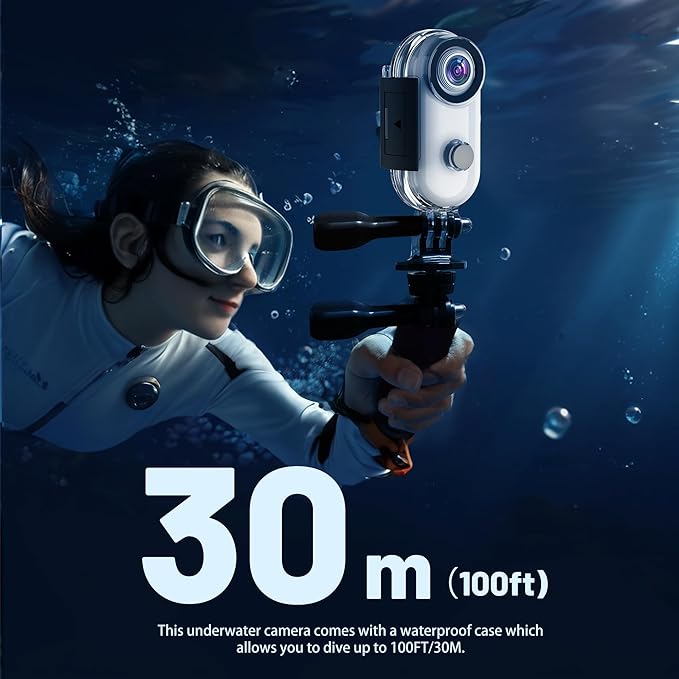 4K Mini WIFI Action Camera 128GB Thumb POV Portable Body Cam Wearable Video Recorder with IPX7 Waterproof Camcorder, Helmet Mount, Magnetic,Pocket Sport DV for Bike Cycling, Pet, Vlogging(White)