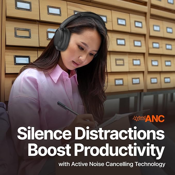 VOKALEN Hyper GO Wireless Over-Ear Noise Cancelling Headphones with Mic, 60H Playtime, Bluetooth Headset, Multi-Device Pairing, Ultra-Lightweight for Travel, Work, Study