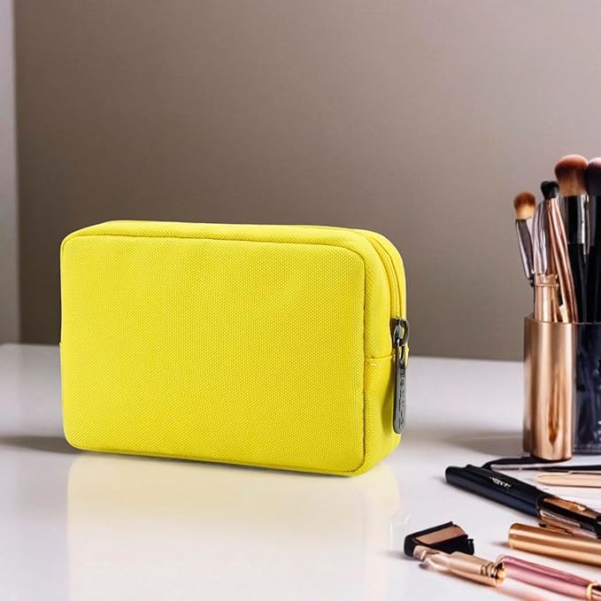 E-Tree Cute Small Makeup Bag,Cosmetic Toiletry Skin Care Make up Little Items Pouch for Purse,Zipper Mini Tech Charger Cable Electronic Organizer Case,Travel Accessories for Women Men Teen,Yellow